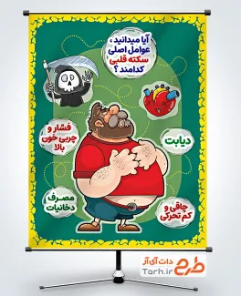 طرح لایه باز پوستر عوامل سکته قلبی شامل وکتور قلب