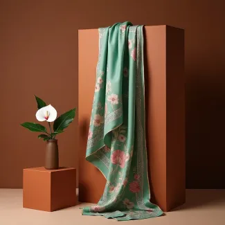 تصویر با کیفیت روسری طرح ابریشم گلدار عکس حرفه ای روسری