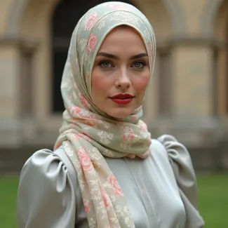 عکس هوش مصنوعی زن با شال گلدار عکس حرفه ای روسری