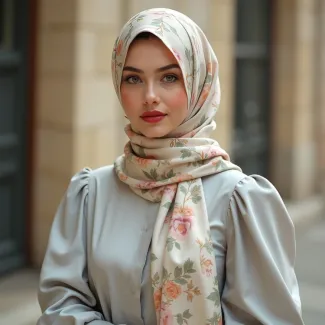 تصویر هوش مصنوعی مدل زن با شال گل گلی عکس حرفه ای روسری
