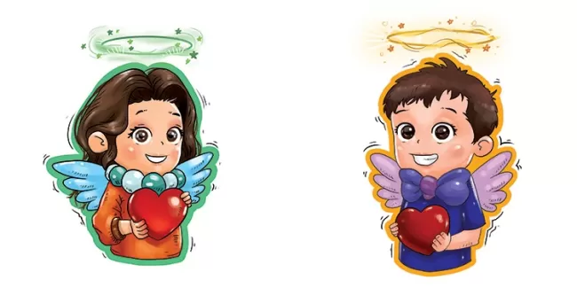 تصویرسازی دختر و پسر عاشق با بال فرشته با فرمت psd و فتوشاپ
