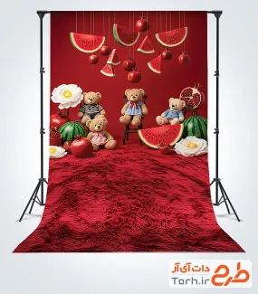 طرح خام بکگراند عکاسی شب یلدا شامل عکس خرس و هندوانه